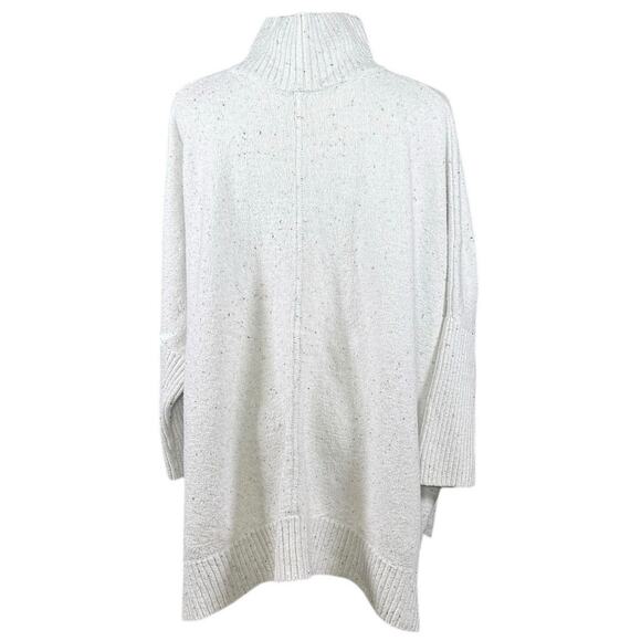LOFT Oversized Cowl Neck Sweater | White Speckled Lagenlook Cozy Boxy Knit | L - Picture 2 of 10
